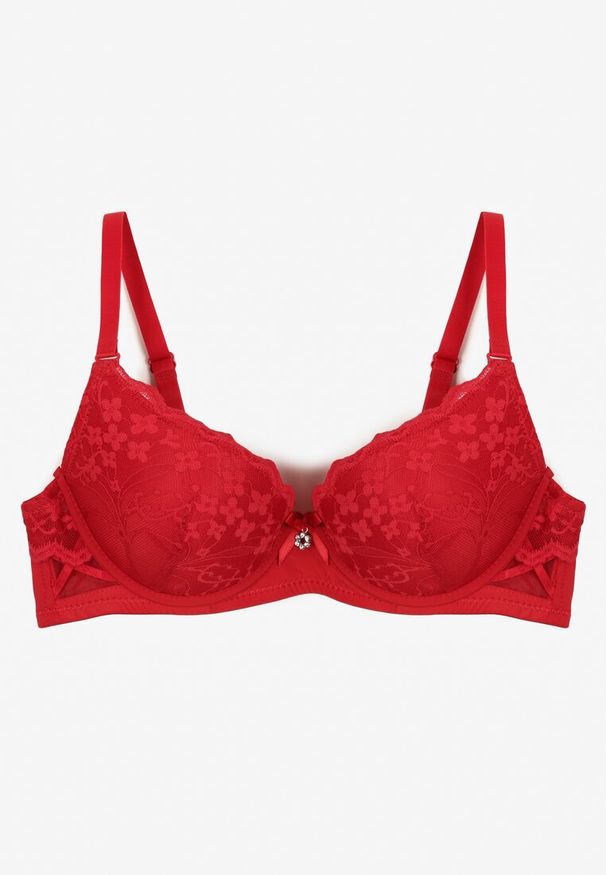 Renee - Czerwony Koronkowy Biustonosz Typu Push Up Naloretta. Kolor: czerwony. Materiał: koronka. Rodzaj stanika: push-up. Wzór: koronka