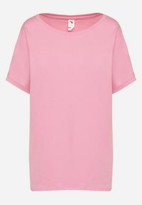 Born2be - Jasnoróżowy T-shirt Oversize z Okrągłym Dekoltem Forsitia. Kolor: różowy. Materiał: tkanina. Sezon: lato