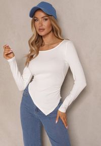 Renee - Biała Bluzka Ozdobiona Asymetrycznym Dołem Tatolena. Okazja: na co dzień. Kolor: biały. Materiał: jeans. Wzór: aplikacja. Styl: klasyczny, casual, elegancki #4