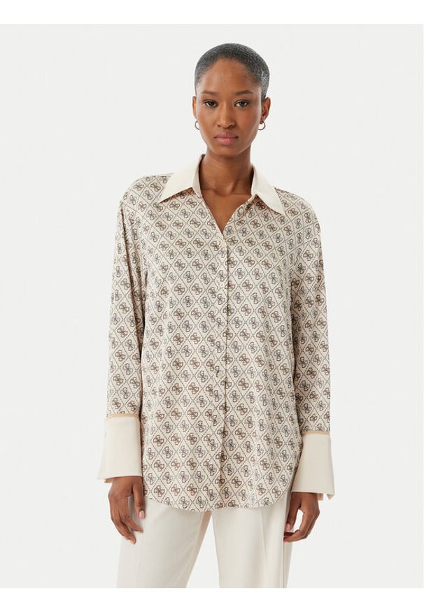 Guess Koszula W4YH47 WF1T2 Beżowy Regular Fit. Kolor: beżowy. Materiał: syntetyk