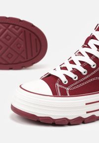 Renee - Czerwone Trampki na Platformie za Kostkę Blokkie. Okazja: na co dzień. Wysokość cholewki: za kostkę. Kolor: czerwony. Materiał: jeans, skóra. Obcas: na platformie. Styl: casual #6
