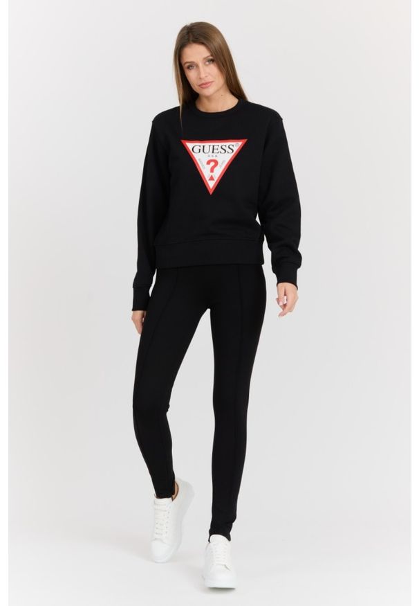 Guess - GUESS Czarna damska bluza z dużym logo Original Fleece, Rozmiar M. Okazja: na co dzień. Kolor: czarny. Materiał: bawełna, materiał. Styl: casual