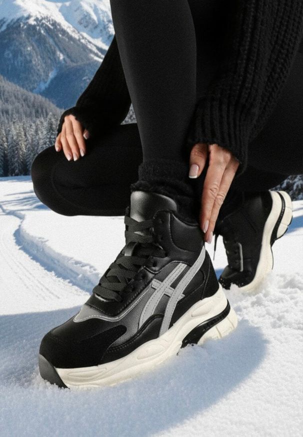 Born2be - Czarne Sneakersy za Kostkę na Platformie Eloriane. Wysokość cholewki: za kostkę. Kolor: czarny. Sezon: zima. Obcas: na platformie