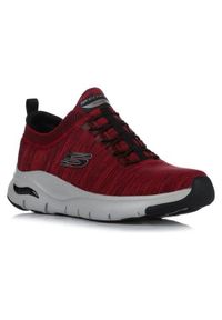 skechers - Buty do chodzenia męskie Skechers Arch Fit Waveport. Kolor: czerwony. Materiał: syntetyk, materiał. Szerokość cholewki: normalna. Sport: turystyka piesza