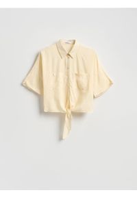 Reserved - Koszula z wiskozy z wiązaniem - żółty. Kolor: żółty. Materiał: wiskoza #1