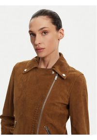Serge Pariente Kurtka skórzana Oxford Vs Brązowy Slim Fit. Kolor: brązowy. Materiał: skóra #4