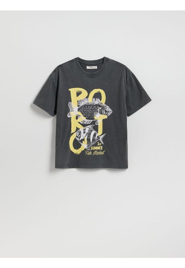 Reserved - T-shirt z nadrukiem - ciemnoszary. Kolor: szary. Materiał: bawełna, dzianina. Wzór: nadruk