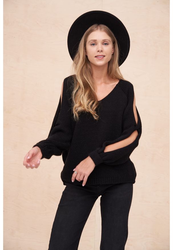 blue shadow - Sweter Damski Difaj BS Czarny. Kolor: czarny. Materiał: nylon, akryl