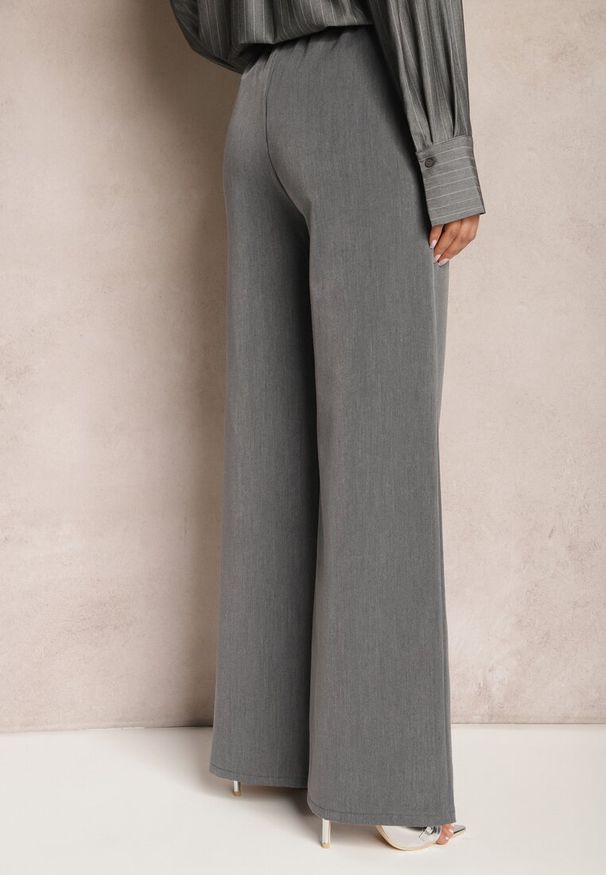 Renee - Szare Szerokie Spodnie Garniturowe Viscose. Kolor: szary. Styl: street