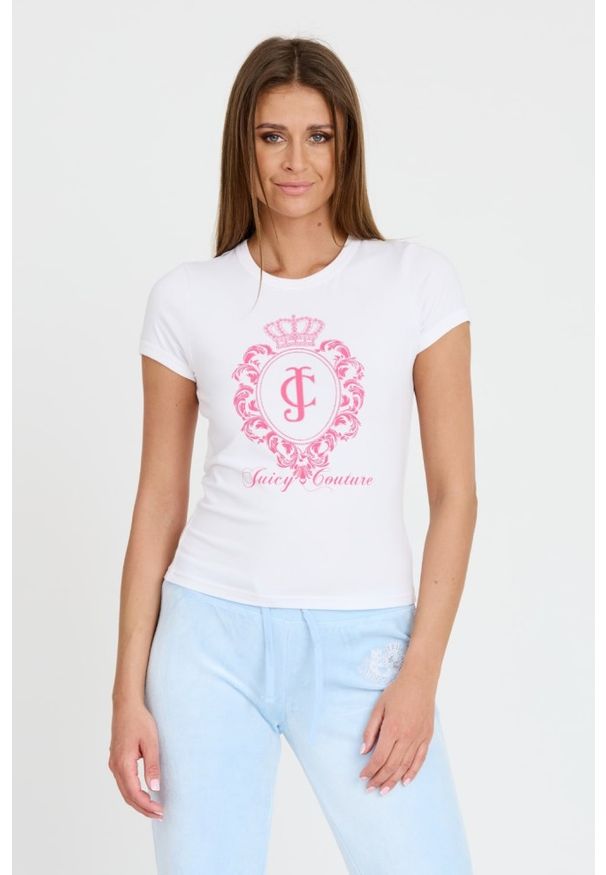 Juicy Couture - JUICY COUTURE Biały t-shirt Heritage Crest Fitted. Kolor: biały