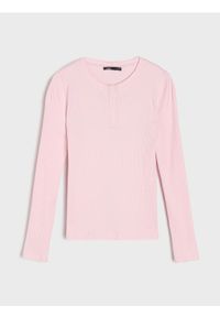 Sinsay - Bawełniana bluzka z prążkowanej dzianiny - różowy. Kolor: różowy. Materiał: prążkowany, bawełna, dzianina #1