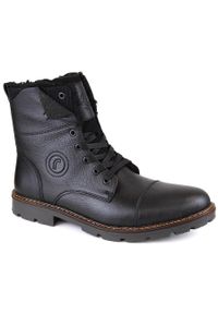 Skórzane botki buty męskie ocieplane wełną czarne Rieker 32133-00. Kolor: czarny. Materiał: wełna, skóra