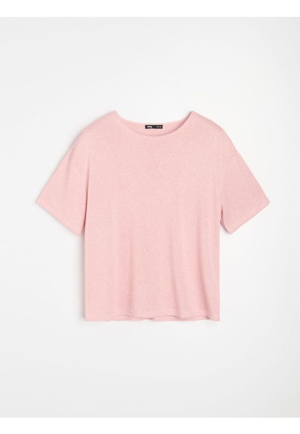 Sinsay - Koszulka z krótkim rękawem z wiskozą - różowy. Kolor: różowy. Materiał: wiskoza. Długość rękawa: krótki rękaw. Długość: krótkie
