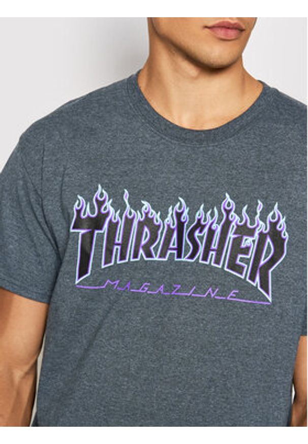 Thrasher T-Shirt Flame Granatowy Regular Fit. Kolor: niebieski. Materiał: bawełna