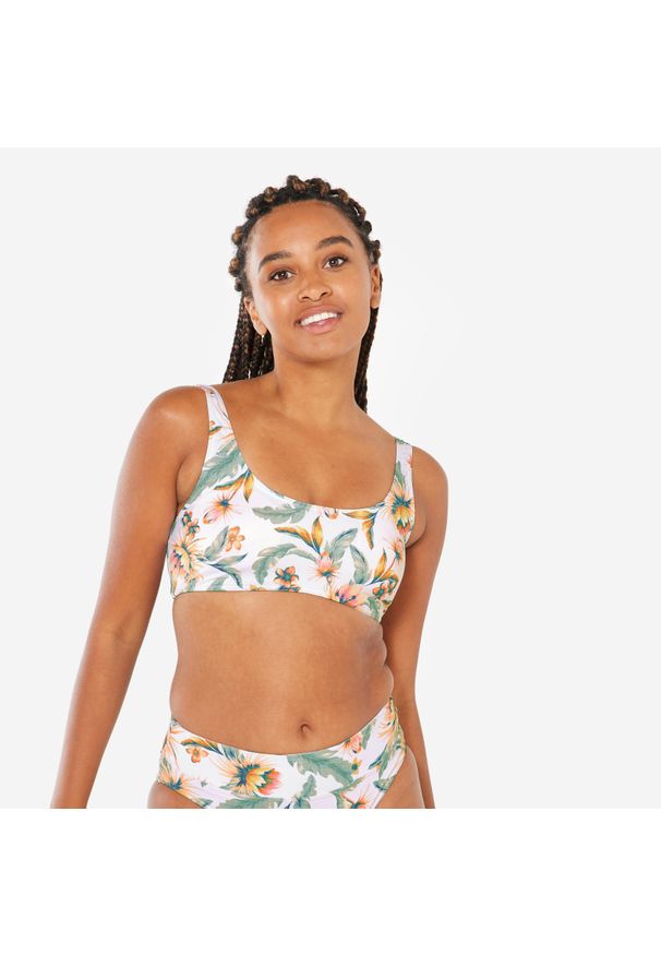 OLAIAN - Góra kostiumu kąpielowego surfingowego damska Olaian Aurely Belly. Kolor: biały. Materiał: poliester, materiał, elastan