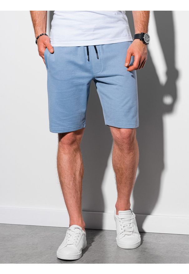 Ombre Clothing - Krótkie spodenki męskie dresowe W291 - błękitne - XXL. Kolor: niebieski. Materiał: dresówka. Długość: krótkie. Styl: klasyczny