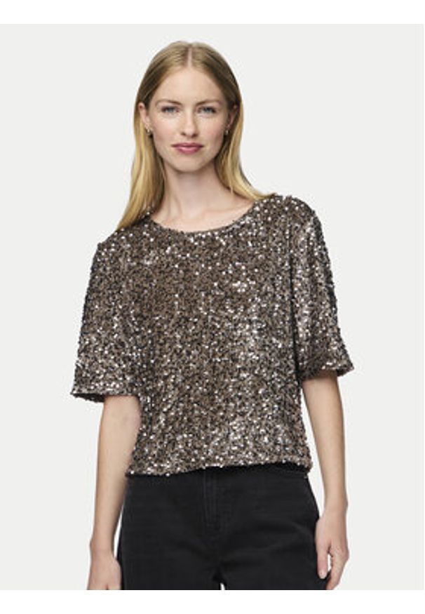 Pieces Bluzka Kam 17132951 Złoty Regular Fit. Kolor: złoty. Materiał: syntetyk