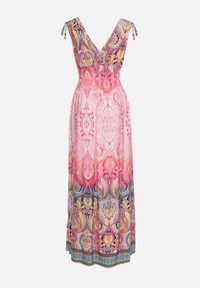 Born2be - Jasnoróżowa Sukienka Boho na Lato ze Sznurkami na Ramionach i Gumką w Talii Aharleta. Kolor: różowy. Sezon: lato. Styl: boho