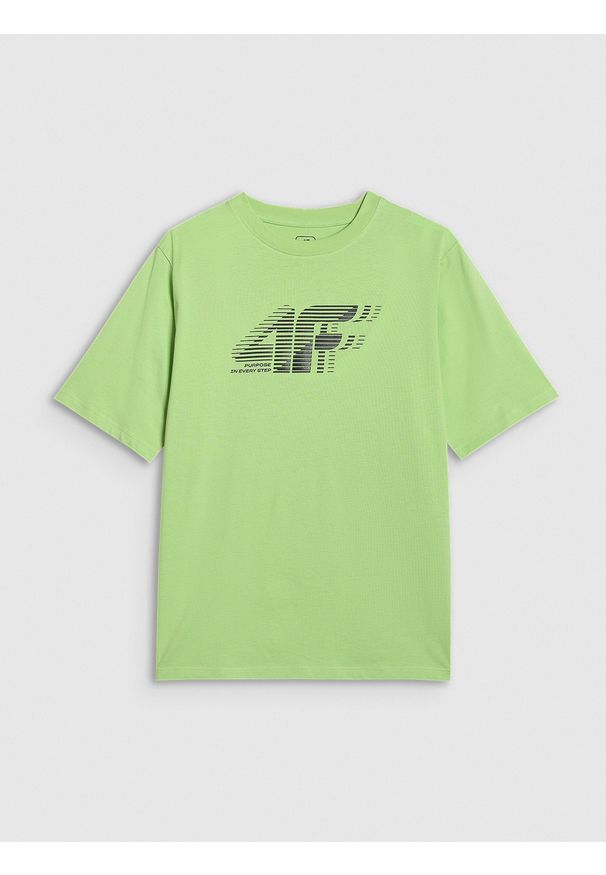 4f - 4F T-shirt oversize z nadrukiem chłopięcy - zielony 158 (12-13 lat). Okazja: na co dzień. Kolor: zielony. Materiał: jersey, bawełna, materiał. Wzór: nadruk. Sezon: lato. Styl: sportowy, klasyczny, casual