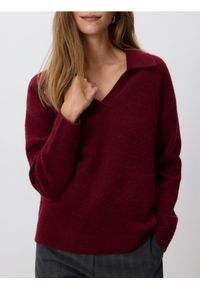 Reserved - Sweter z kołnierzykiem - ciemnofioletowy. Kolor: fioletowy. Materiał: dzianina. Wzór: gładki