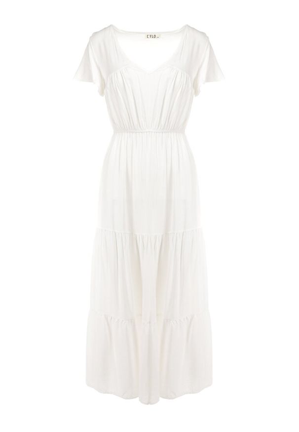 Born2be - Biała Sukienka z Wiskozy o Rozkloszowanym Kroju Folky. Okazja: na co dzień. Typ kołnierza: dekolt w kształcie V. Kolor: biały. Wzór: gładki. Typ sukienki: proste. Materiał: wiskoza. Sezon: lato. Styl: casual, elegancki. Długość: midi