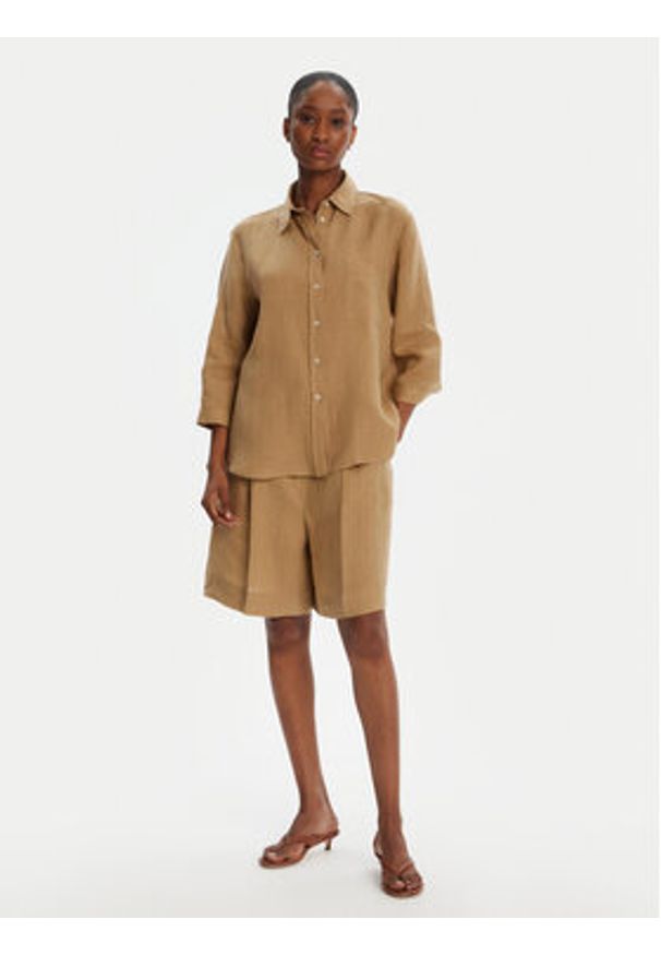 Marella Bermudy Rosta 2515141032 Beżowy Relaxed Fit. Kolor: beżowy. Materiał: len