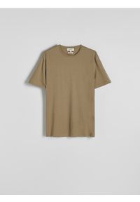 Reserved - T-shirt regular fit z modalem - oliwkowy. Kolor: oliwkowy. Materiał: bawełna