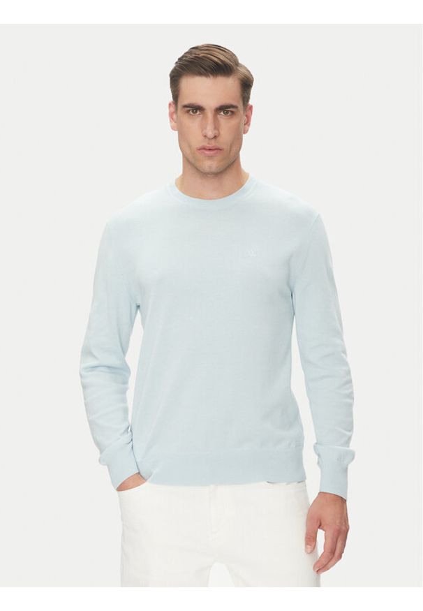 Calvin Klein Sweter LV040BM343 Niebieski Regular Fit. Kolor: niebieski. Materiał: bawełna