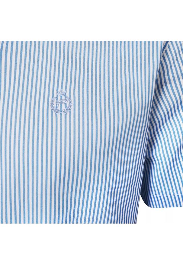 Weekendowa Koszula Męska, Taliowany Krój - Pako Jeans - Błękit w Prążek. Okazja: na co dzień. Kolor: niebieski. Materiał: bawełna, wiskoza. Wzór: paski. Styl: casual