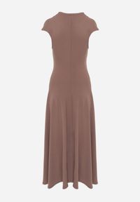 Renee - Brązowa Sukienka z Bawełny o Rozkloszowanym Kroju z Dzianiny Portulaca. Okazja: na co dzień. Kolor: brązowy. Materiał: bawełna, dzianina. Typ sukienki: proste, rozkloszowane. Styl: casual #3