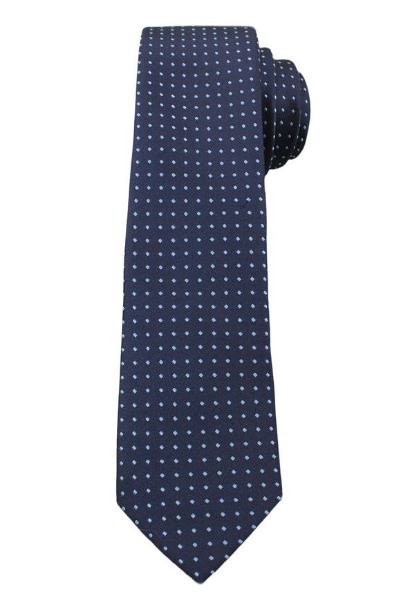 Elegancki Krawat Męski w Niebieskie Groszki - 6 cm - Angelo di Monti- Granatowy. Kolor: niebieski. Wzór: grochy. Styl: elegancki