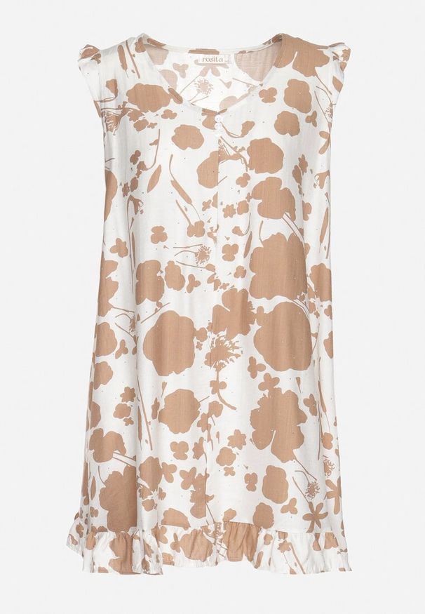 Born2be - Ciemnobeżowa Pudełkowa Sukienka Bez Rękawów z Dodatkiem Lnu Zdobiona Cyrkoniami Vedellin. Okazja: na co dzień. Kolor: beżowy. Materiał: len. Długość rękawa: bez rękawów. Wzór: aplikacja. Styl: wizytowy, casual, elegancki