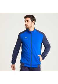 KIPSTA - Bluza piłkarska Kipsta Essential treningowa. Typ kołnierza: komin. Kolor: niebieski. Materiał: tkanina, prążkowany, poliester, materiał, elastan. Sport: fitness, piłka nożna