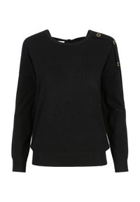 Ochnik - Sweter z wiązaniem na plecach damski. Kolor: czarny. Materiał: wiskoza. Długość: długie. Wzór: aplikacja #4