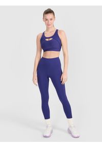4f - 4F Legginsy treningowe z wysokim stanem damskie - granatowe XL. Stan: podwyższony. Kolor: niebieski. Materiał: dzianina, włókno, syntetyk, materiał, elastan. Wzór: ze splotem. Sport: fitness