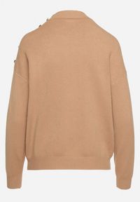 Born2be - Beżowy Sweter Półgolf z Modalem Wiskozą i Guzikami Emmiala. Okazja: na co dzień. Kolor: beżowy. Materiał: wiskoza. Długość rękawa: długi rękaw. Długość: długie. Styl: elegancki, casual