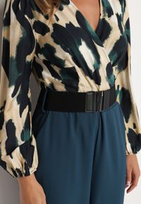 Born2be - Beżowo-Niebieski Kombinezon o Kopertowym Kroju z Dodatkowym Paskiem i Wzorzystą Górą Tinasirae. Okazja: na co dzień. Kolor: zielony. Styl: casual, elegancki #5