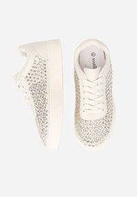 Born2be - Beżowe Sneakersy na Grubej Podeszwie Ozdobione Cyrkoniami Ilaronis. Okazja: na co dzień. Kolor: beżowy. Materiał: jeans. Wzór: aplikacja #7