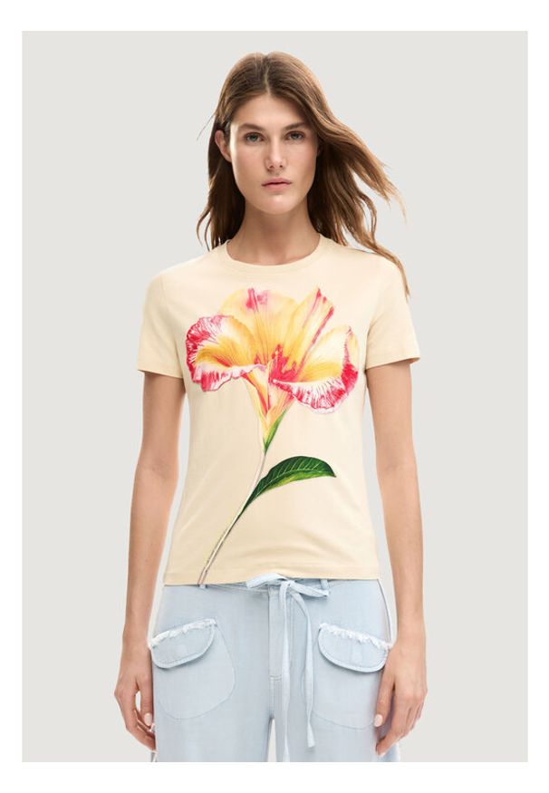 Desigual T-Shirt Estocolmo 26SWTK03 Beżowy Regular Fit. Kolor: beżowy. Materiał: bawełna