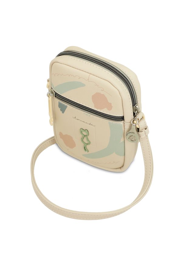 Beżowa Damska Torebka Na Telefon Anekke. Kolor: beżowy. Wzór: aplikacja. Dodatki: z aplikacjami. Materiał: zdobione. Styl: casual. Rodzaj torebki: na ramię