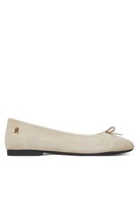 TOMMY HILFIGER - Tommy Hilfiger Baleriny Toe Cap Suede Ballerina FW0FW08909 Beżowy. Kolor: beżowy. Materiał: zamsz, skóra