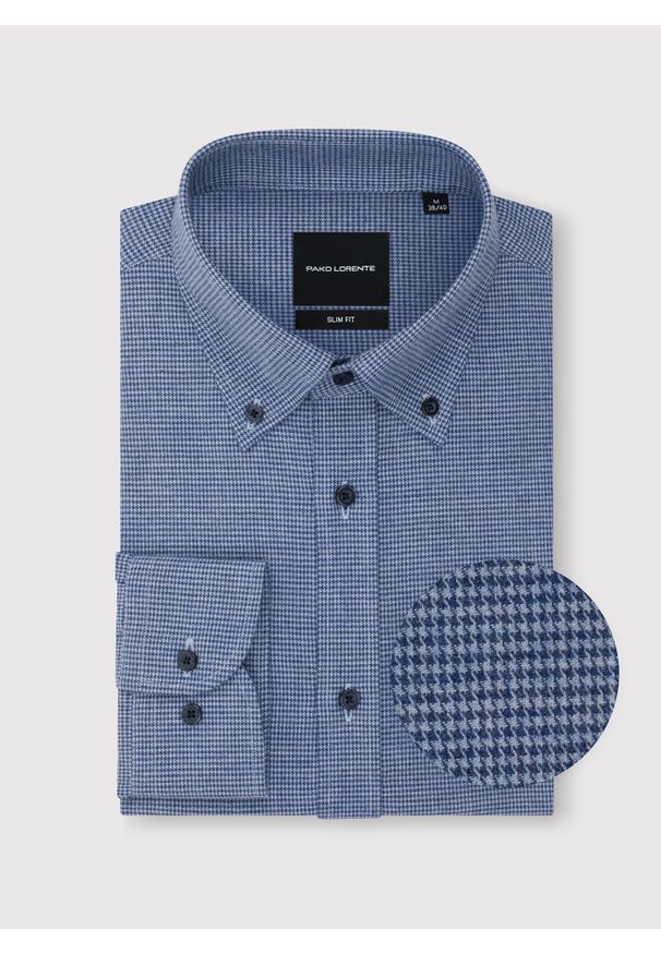 Pako Lorente - PAKO LORENTE – Granatowa koszula w pepitkę. Kolor: niebieski. Materiał: bawełna. Długość rękawa: długi rękaw. Długość: długie