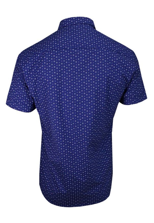 Niebieska Koszula Męska w Białe Kwiaty, Taliowana -TO-ON- Krótki Rękaw, Slim Fit, Motyw Florystyczny. Kolor: niebieski. Materiał: bawełna. Długość rękawa: krótki rękaw. Długość: krótkie. Wzór: kwiaty. Styl: elegancki