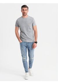 Ombre Clothing - Koszulka bawełniana z nadrukiem na klatce i plecach - szara V1 OM-TSWT-0201 - XXL. Okazja: na co dzień. Kolor: szary. Materiał: bawełna. Wzór: nadruk. Styl: klasyczny, vintage, casual #9