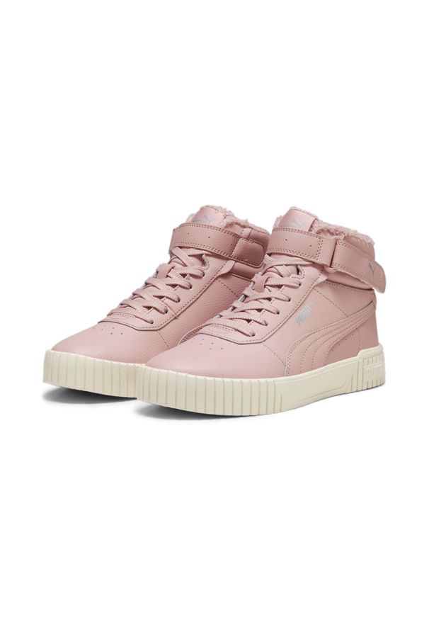 Buty do chodzenia damskie Puma Carina 2.0 Mid Wtr. Zapięcie: rzepy. Kolor: biały, różowy, wielokolorowy. Materiał: materiał, skóra. Szerokość cholewki: normalna. Sport: turystyka piesza