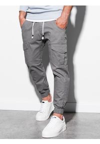Ombre Clothing - Spodnie męskie JOGGERY z kieszeniami cargo - szare V2 P886 - L. Kolor: szary. Materiał: elastan, bawełna. Wzór: geometria #1