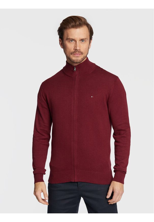 TOMMY HILFIGER - Tommy Hilfiger Kardigan MW0MW28050 Bordowy Regular Fit. Kolor: czerwony. Materiał: bawełna