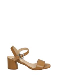 Venezia - BRĄZOWE SANDAŁY NA SŁUPKU 10653S NAPP CUOI. Kolor: brązowy. Materiał: skóra, syntetyk. Obcas: na słupku. Wysokość obcasa: średni #1