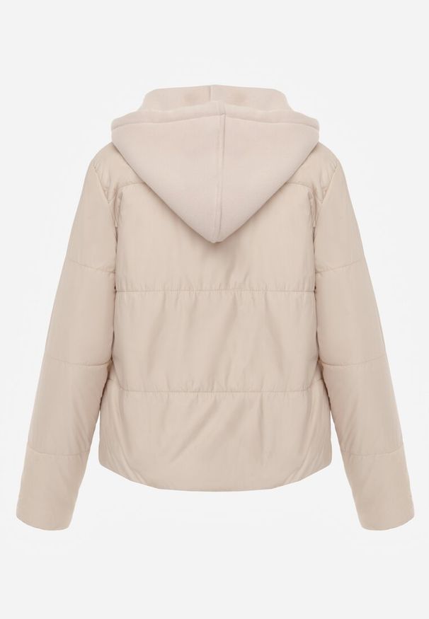 Renee - Ciemnobeżowa Pikowana Kurtka z Odpinanym Kapturem z Tkaniny Kaliran. Okazja: na spacer. Kolor: beżowy. Materiał: tkanina. Długość rękawa: długi rękaw. Długość: długie. Styl: elegancki, sportowy