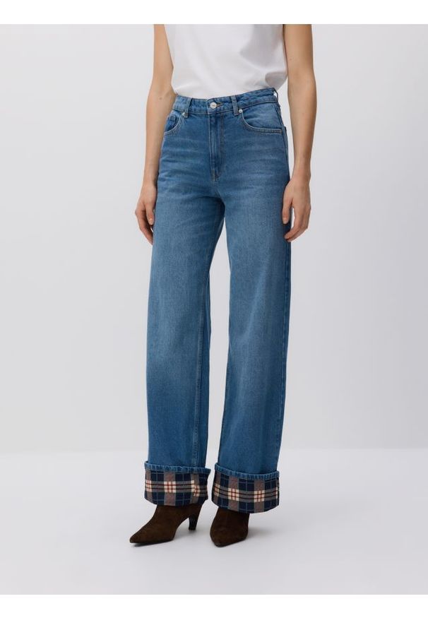 Reserved - Jeansy wide leg - niebieski. Kolor: niebieski. Materiał: jeans